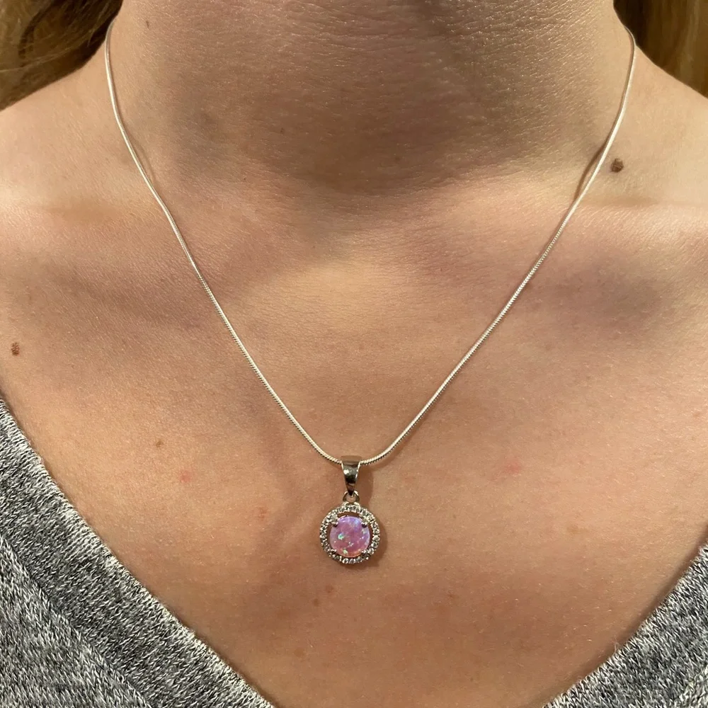 Sterling Silver Halo Pink Fire Opal Cz Set - Picture 17 of 17